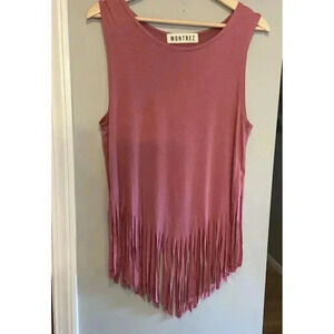 Montrez Fringe Tank Top Western Mauve Pink Boho Size S/M Beach Vacation Y2K 90s